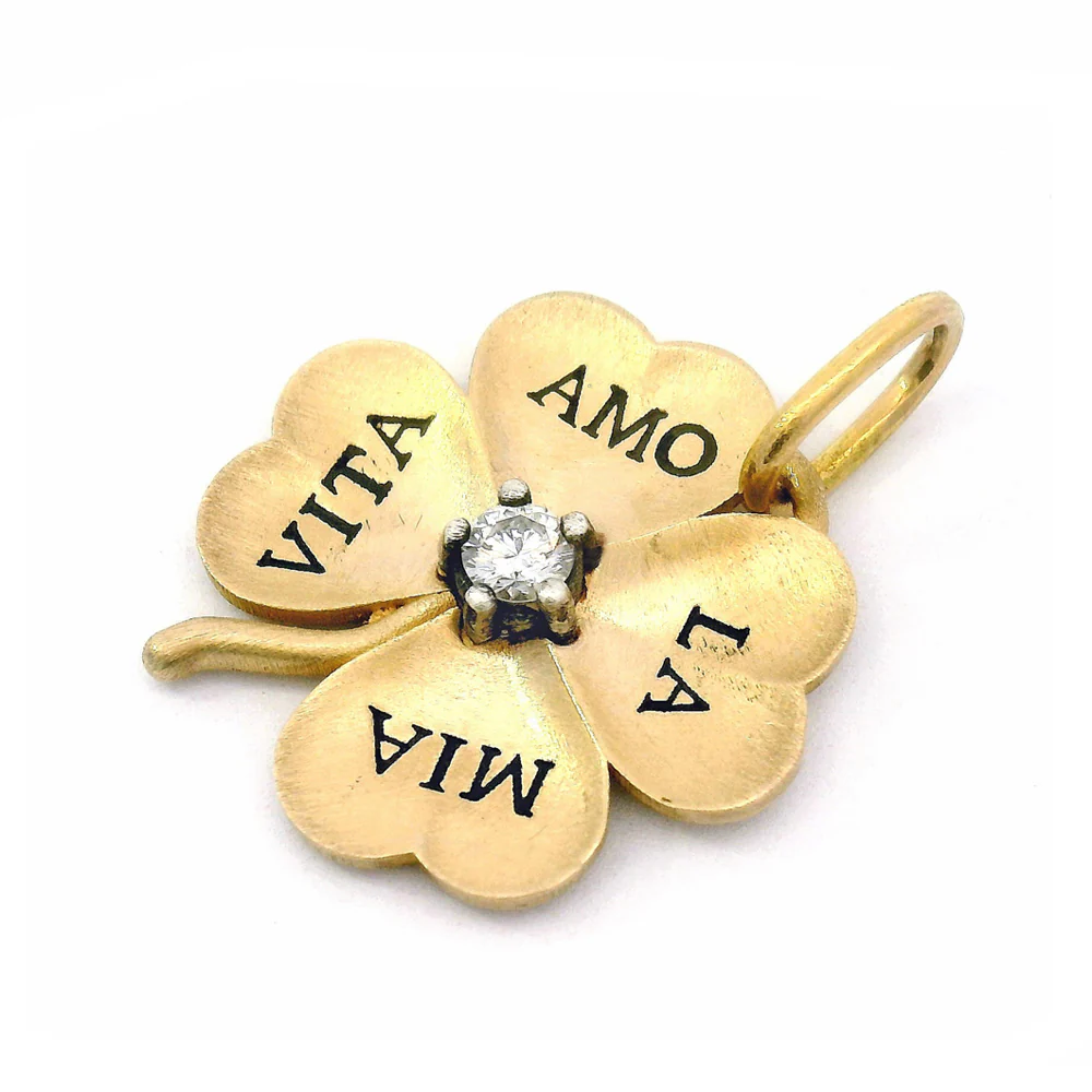 Diamond Four-Leaf Clover Pendant - "Vita Amo La Mia"