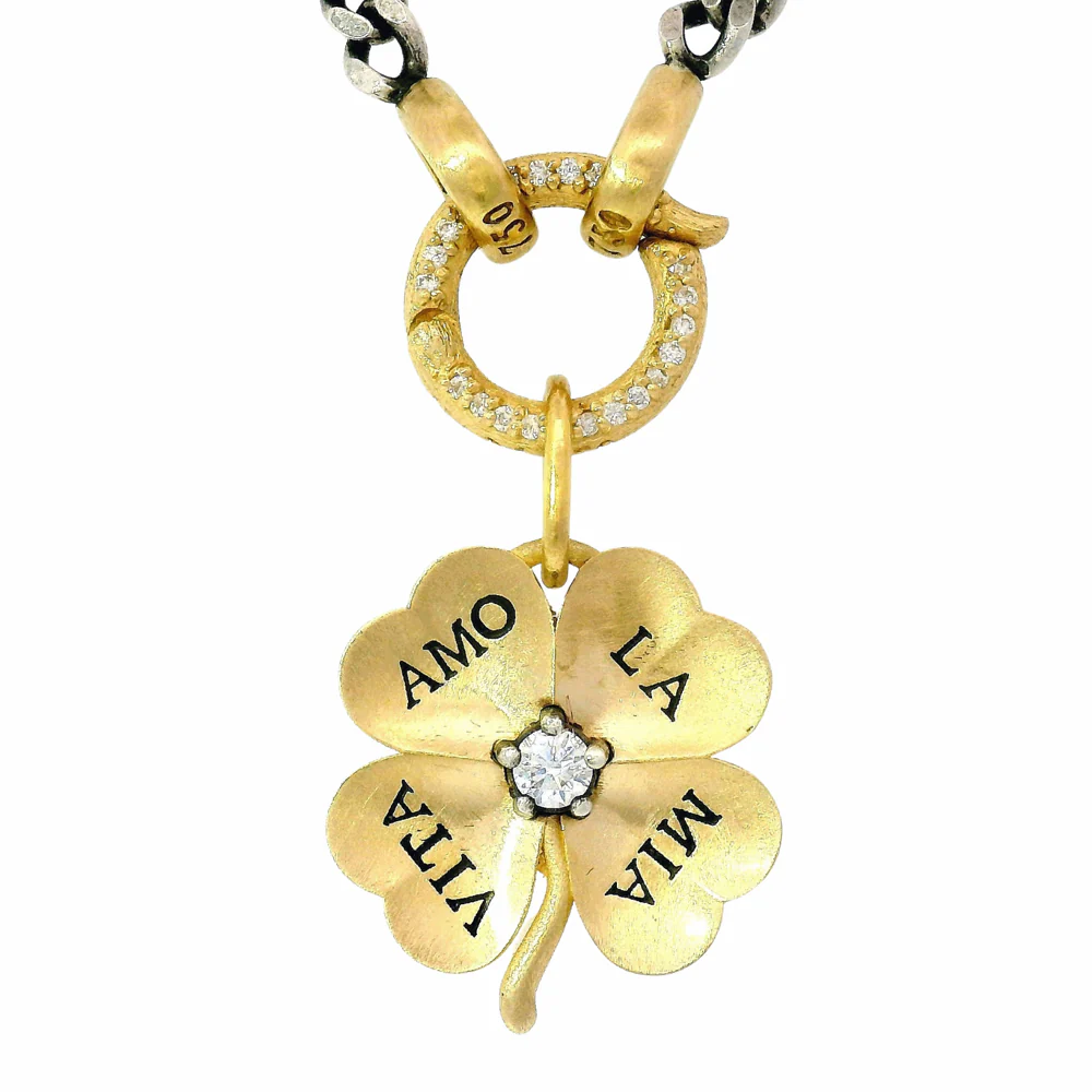 Diamond Four-Leaf Clover Pendant - "Vita Amo La Mia" - Image 3