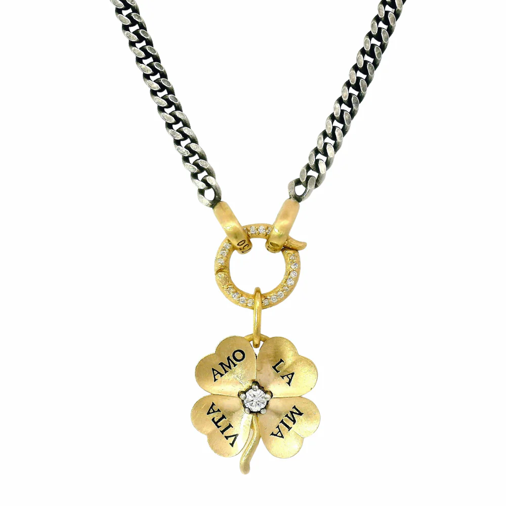 Diamond Four-Leaf Clover Pendant - "Vita Amo La Mia" - Image 5