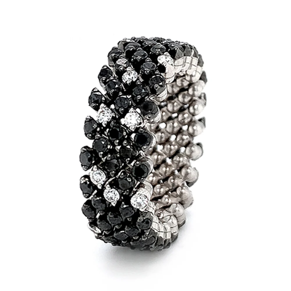 18K White Gold Five Row Expandable Brevetto Black & White Diamond Ring