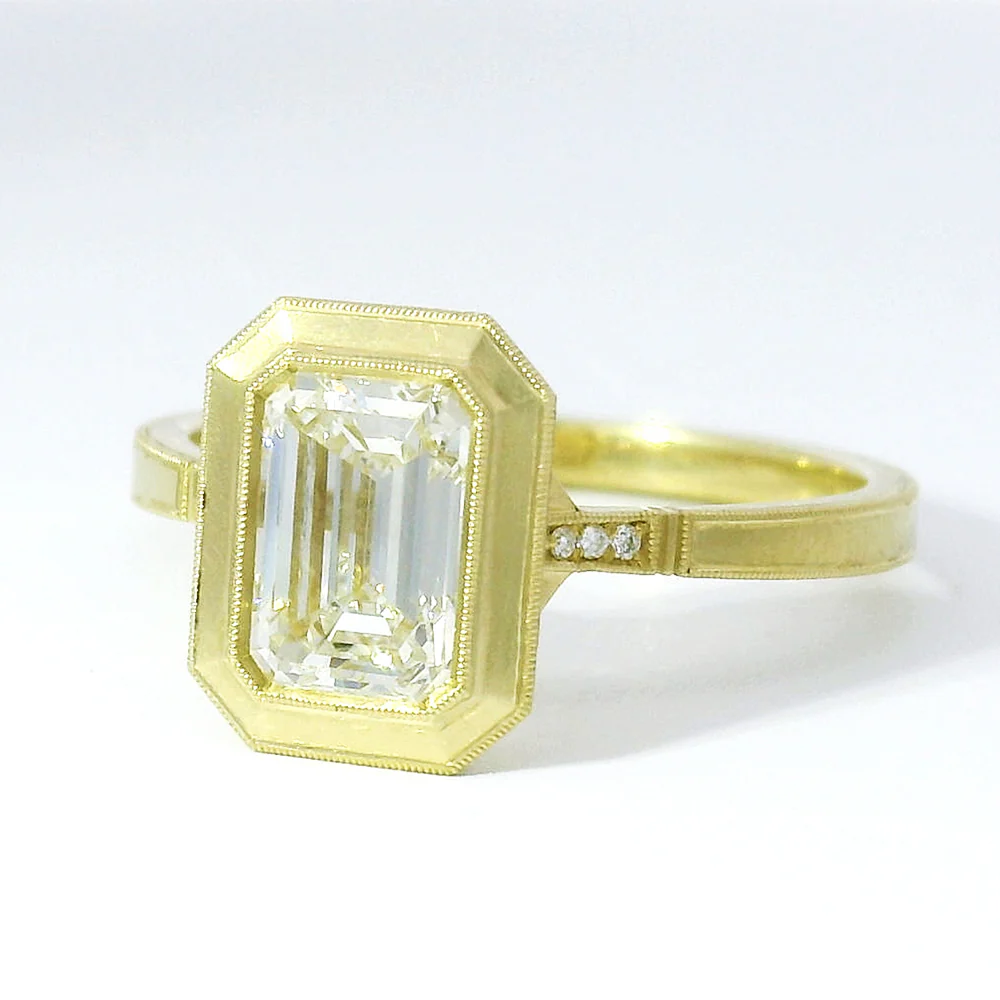Emerald Cut Diamond Engagement Ring - "Mariana Bezel" - Image 2