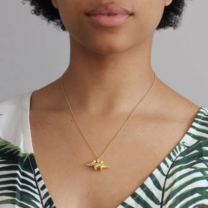 22K Gold Vermeil Dinosaur Necklace - "Stegosaurus" - Image 2