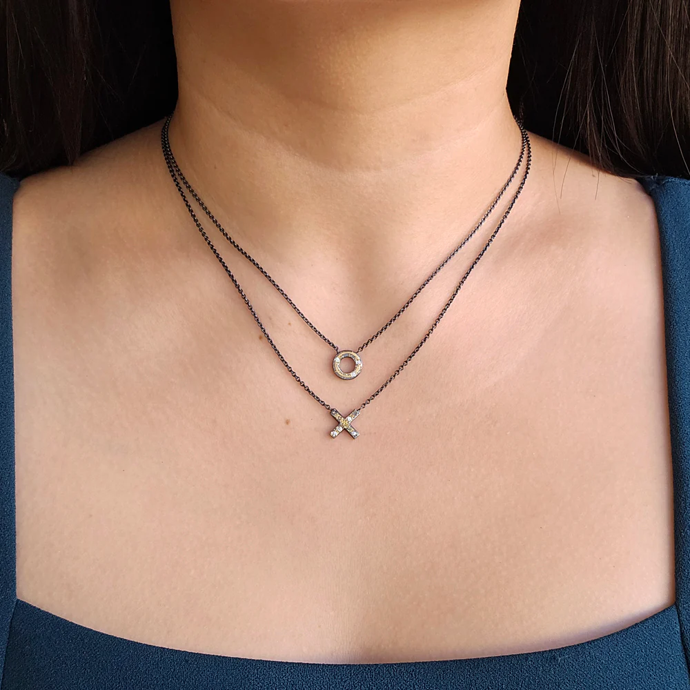 Diamond, Gold & Sterling Silver Necklace - "X" - Image 5