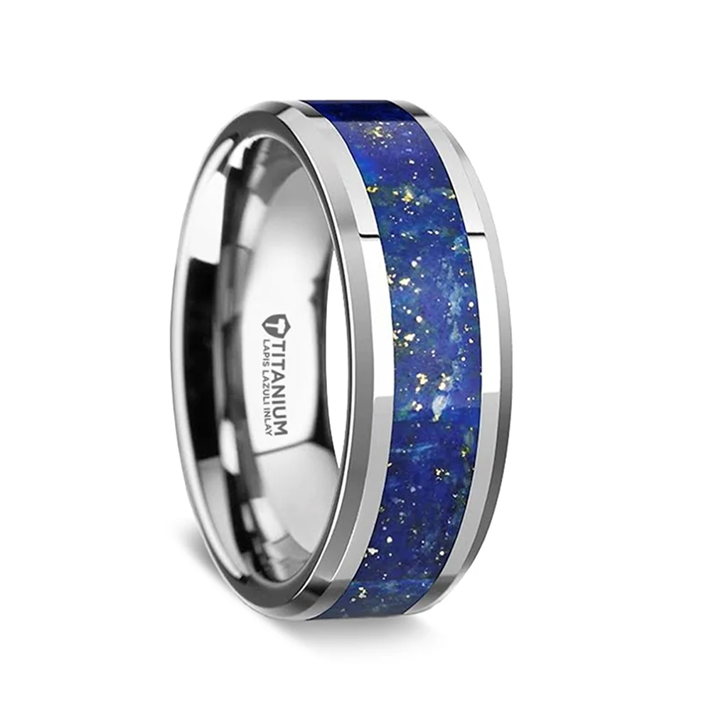 Titanium Band with Blue Lapis Inlay - "Malone" - Image 3