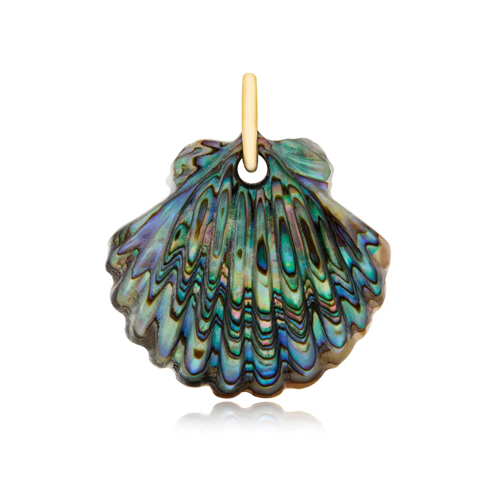 Abalone, Chalcedony & Diamond Pendant - "Luminescent Scallop Shell" - Image 2
