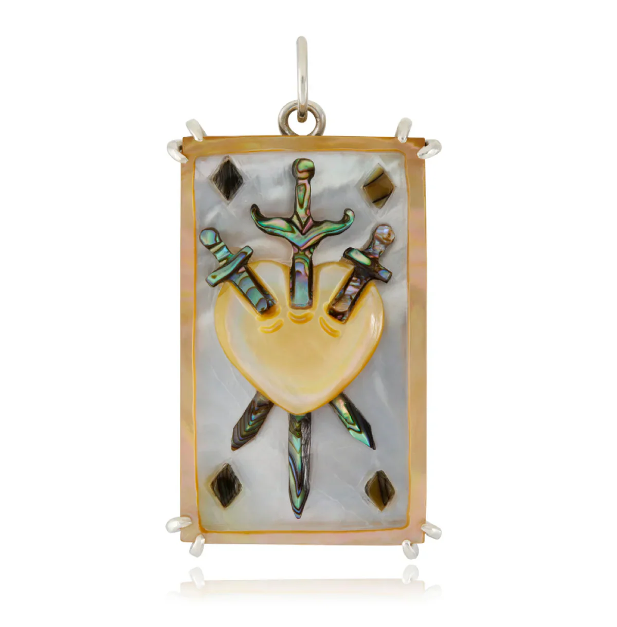 Abalone & Mother-of-Pearl Tarot Pendant - "Three of Swords"