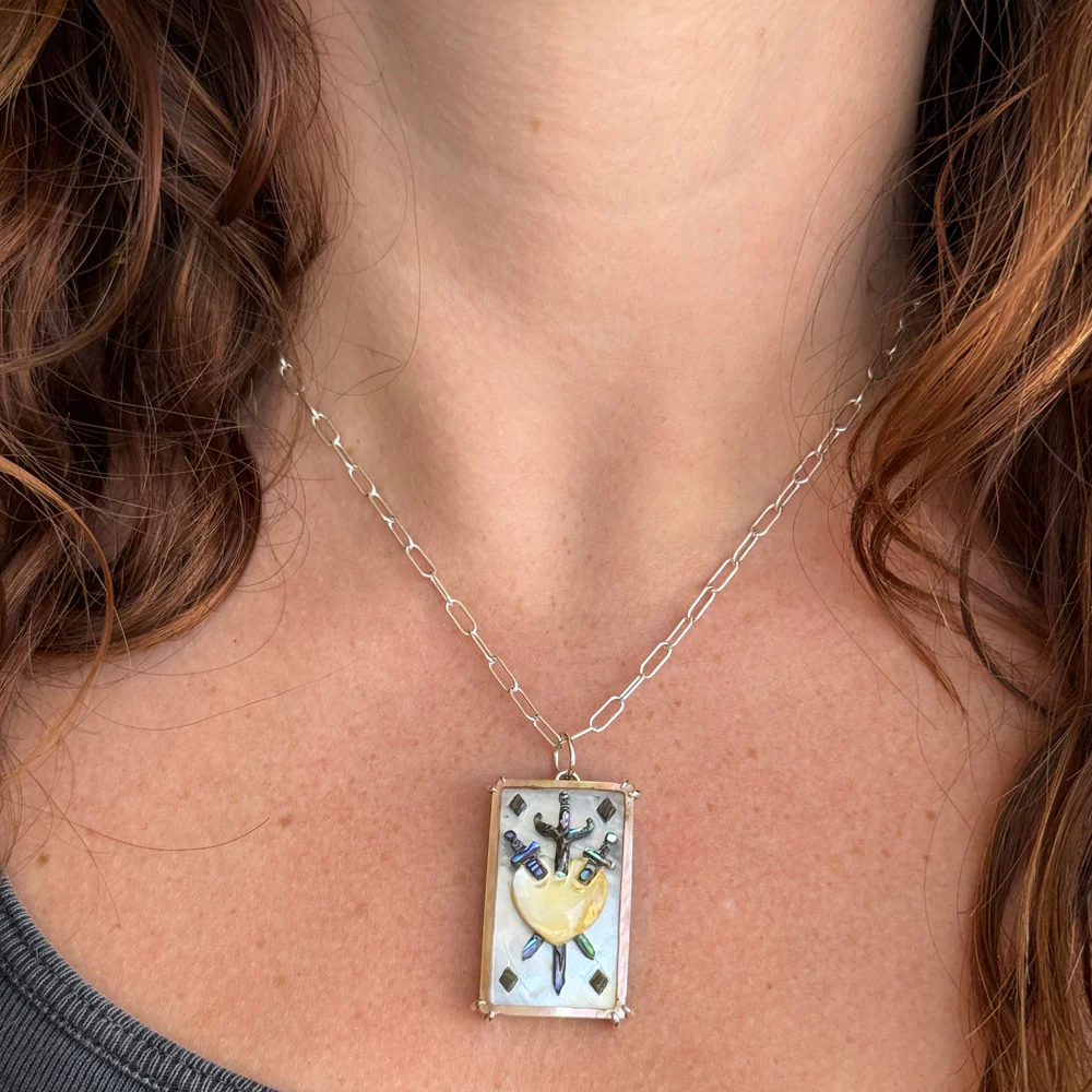 Abalone & Mother-of-Pearl Tarot Pendant - "Three of Swords" - Image 3