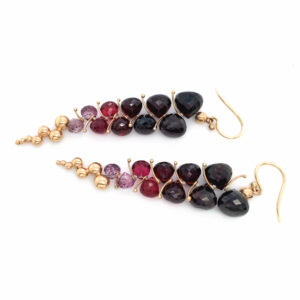 Almandine, Malaya, & Rhodolite Garnet Drop Earrings - "Large Caviar" - Image 3