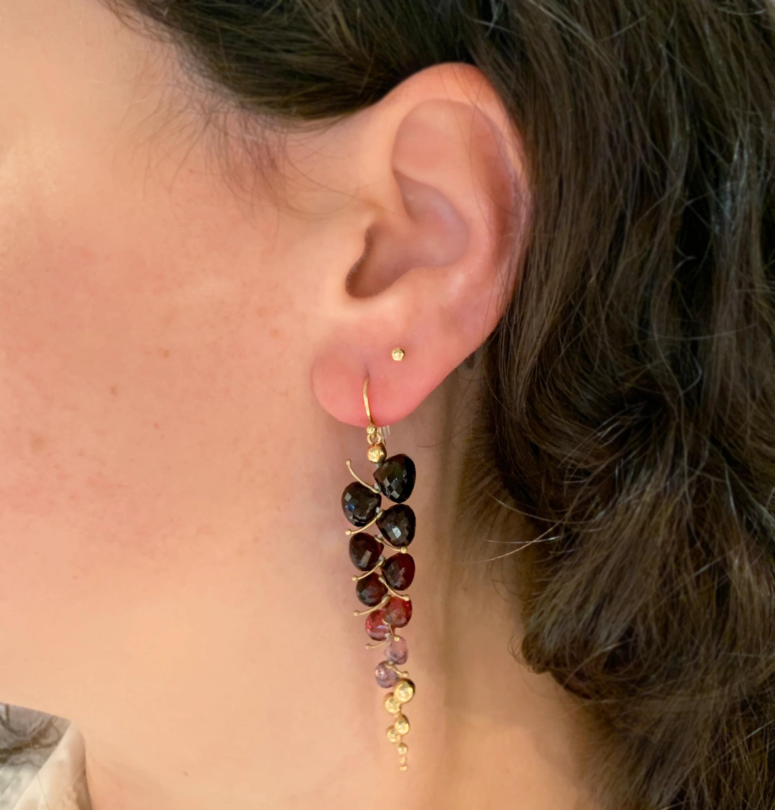 Almandine, Malaya, & Rhodolite Garnet Drop Earrings - "Large Caviar" - Image 4