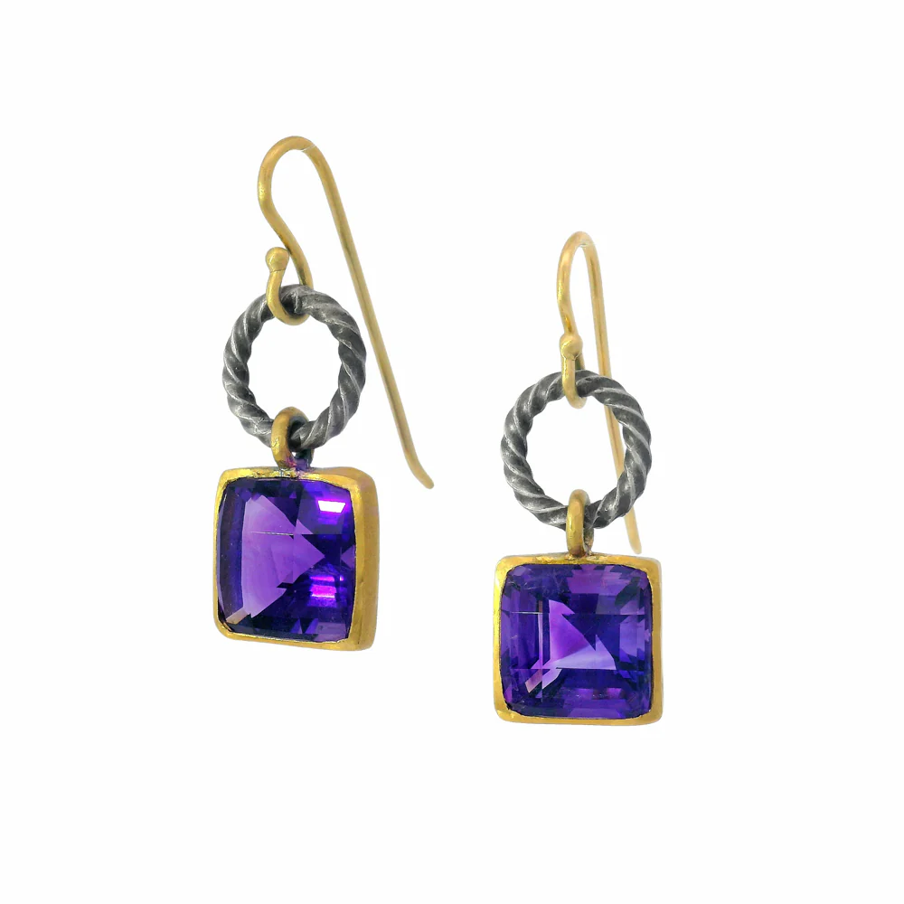 Amethyst Gold Drop Earrings - "Vetus Mosaic"