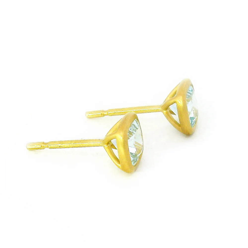 Aquamarine Stud Earrings in 18K Yellow Gold - "Mirror of Ice" - Image 3
