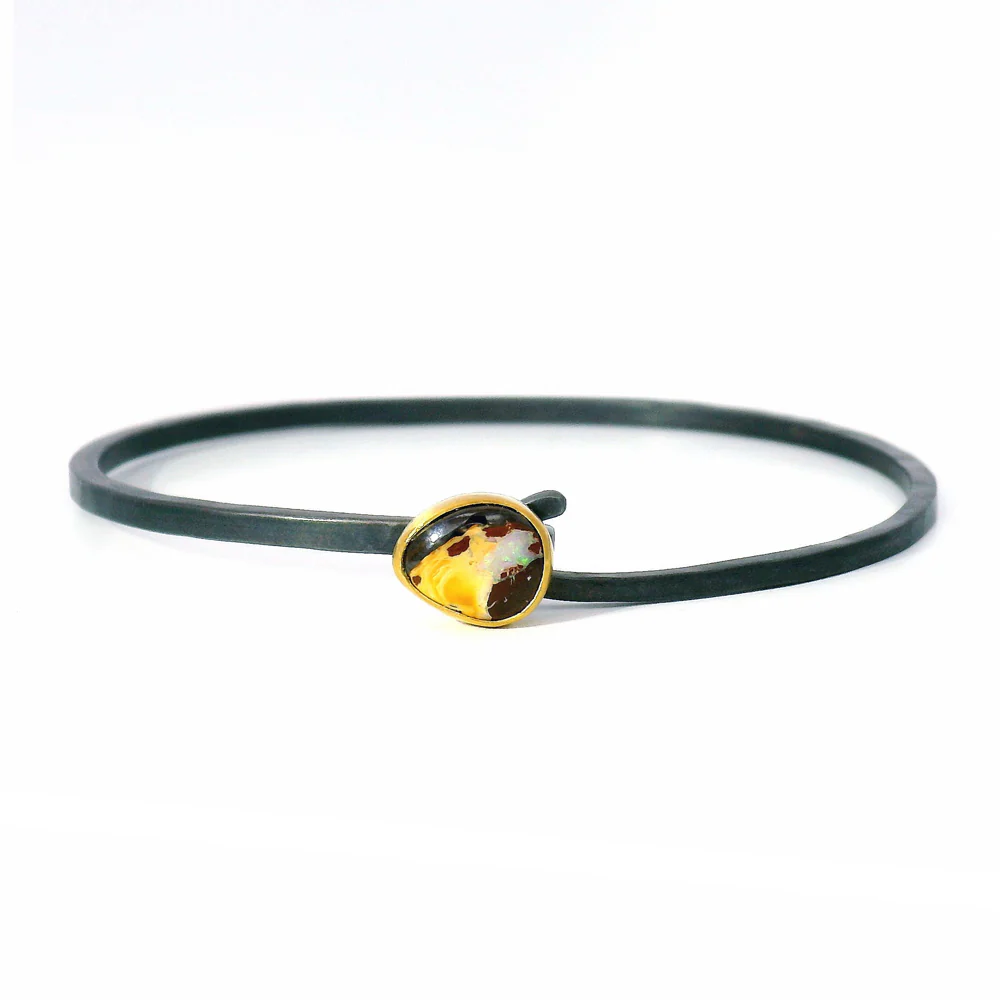 Yowah Nut Australian Opal Two-Tone Hook Bracelet - "Earthlight"