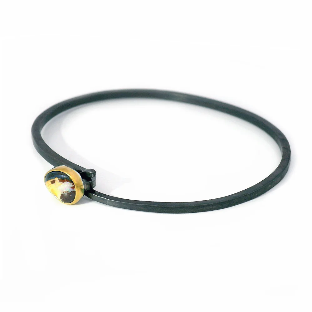 Yowah Nut Australian Opal Two-Tone Hook Bracelet - "Earthlight" - Image 2