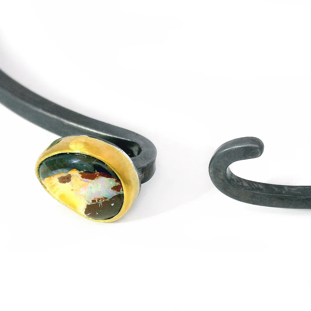 Yowah Nut Australian Opal Two-Tone Hook Bracelet - "Earthlight" - Image 3