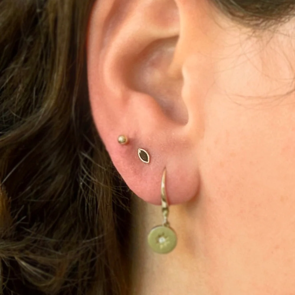 Black Marquise Diamond & Yellow Gold Studs - "Black Ice" - Image 3