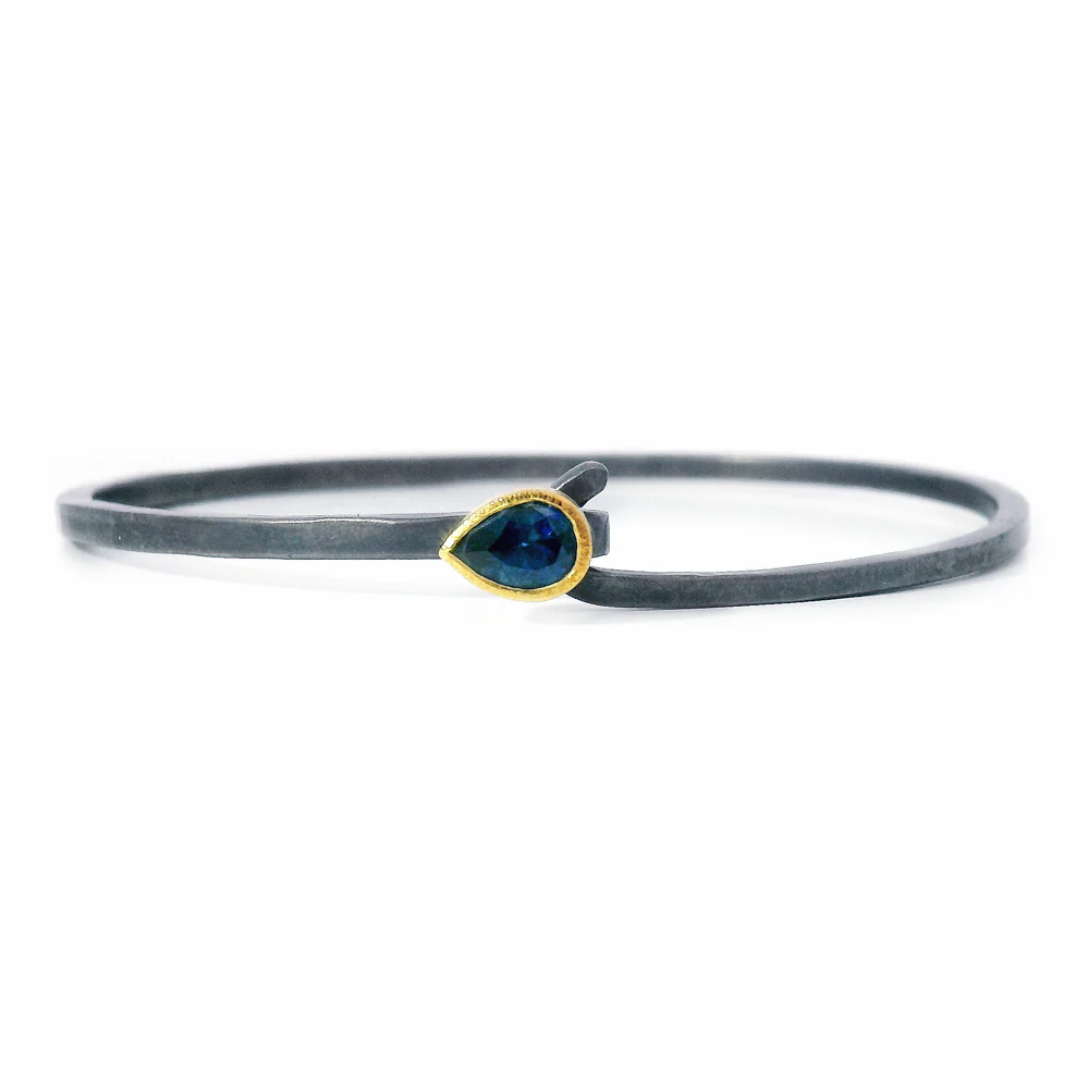 Blue Montana Sapphire Two-Tone Hook Bracelet - "Nightfall"