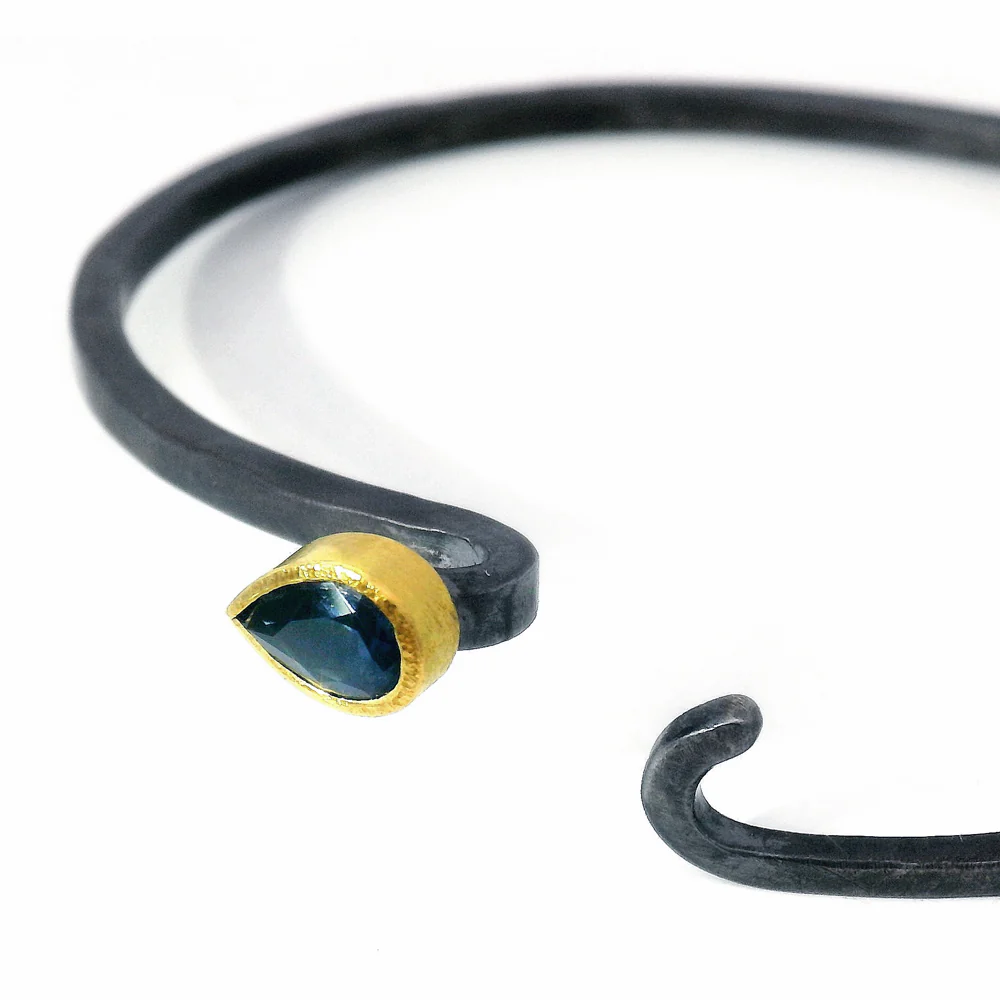 Blue Montana Sapphire Two-Tone Hook Bracelet - "Nightfall" - Image 3