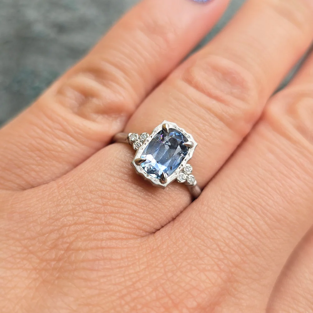 Blue Montana Sapphire & Diamond Ring - "Wavy Luna" - Image 5