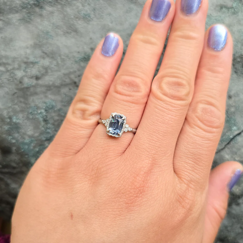 Blue Montana Sapphire & Diamond Ring - "Wavy Luna" - Image 6