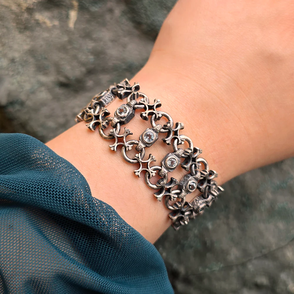 Blue Topaz & Sterling Silver Link Bracelet - "Aquitaine" - Image 2
