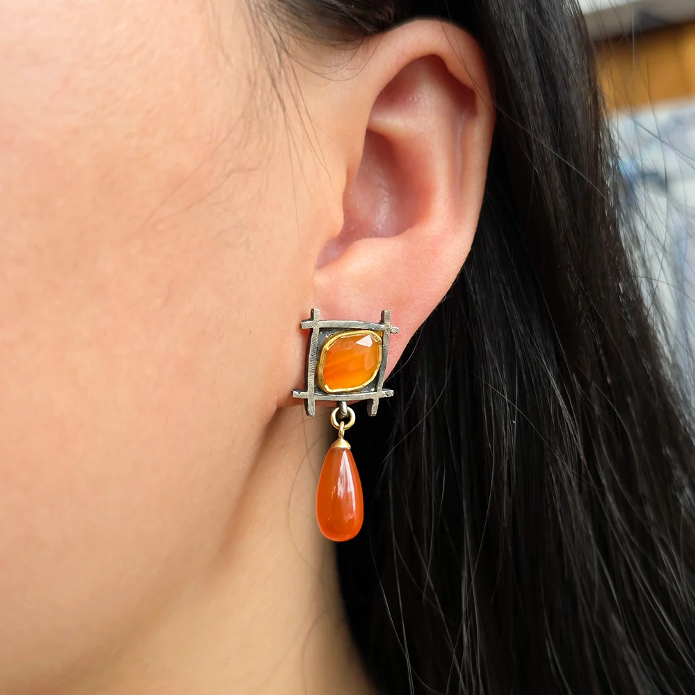 Carnelian Stud Drop Earrings- "Soaring Shoji" - Image 2