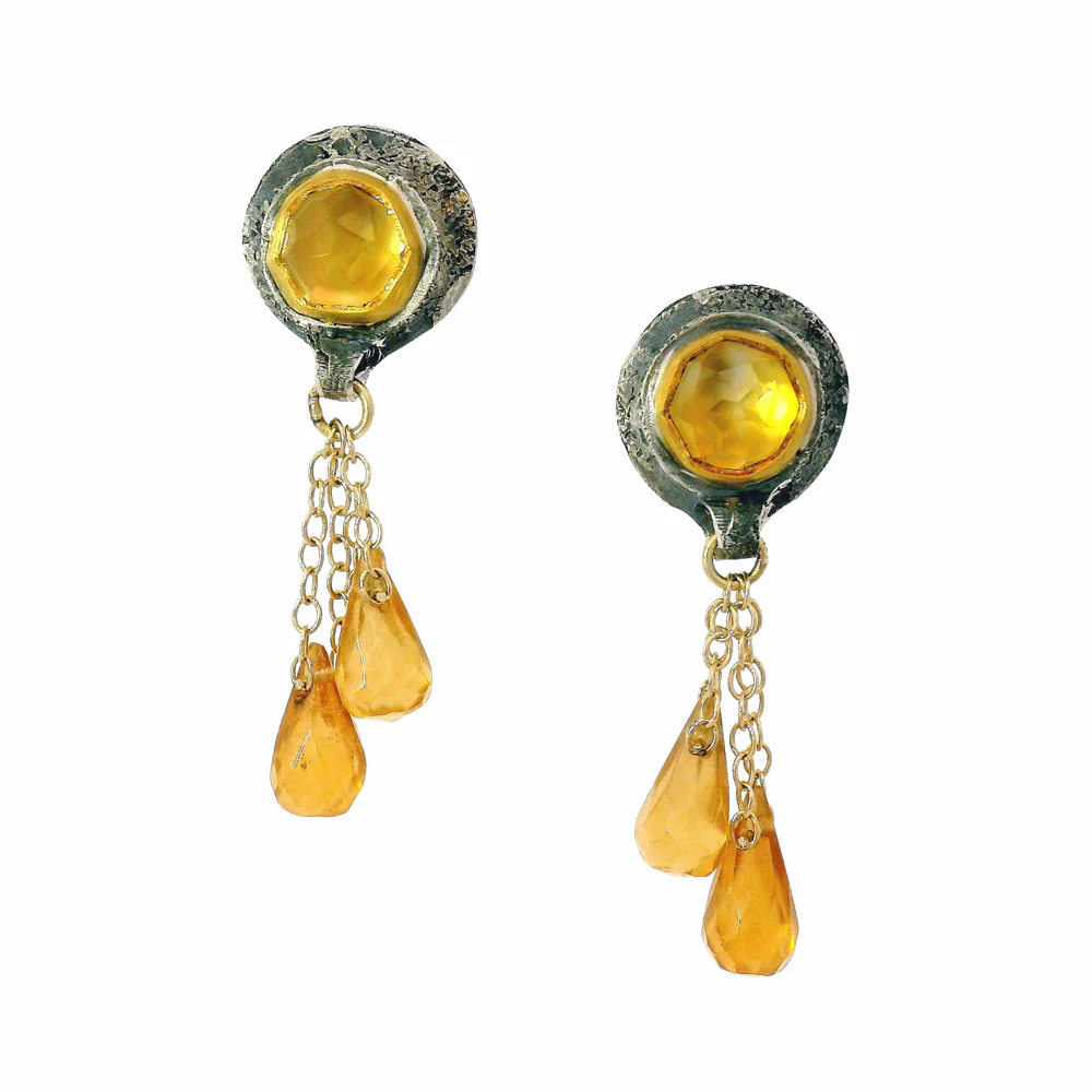 Two-Tone Citrine Drop Earrings - "Vetus"