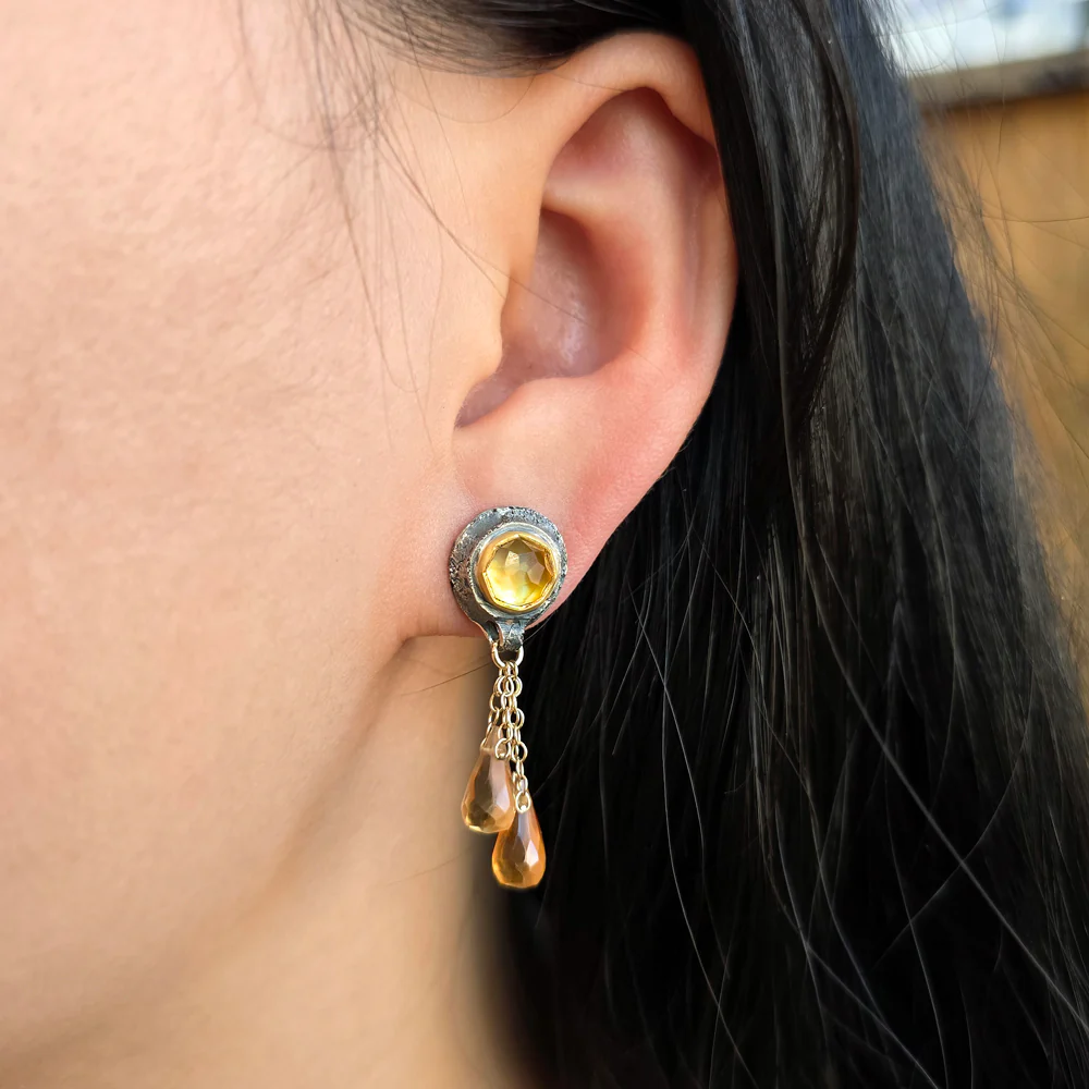 Two-Tone Citrine Drop Earrings - "Vetus" - Image 2