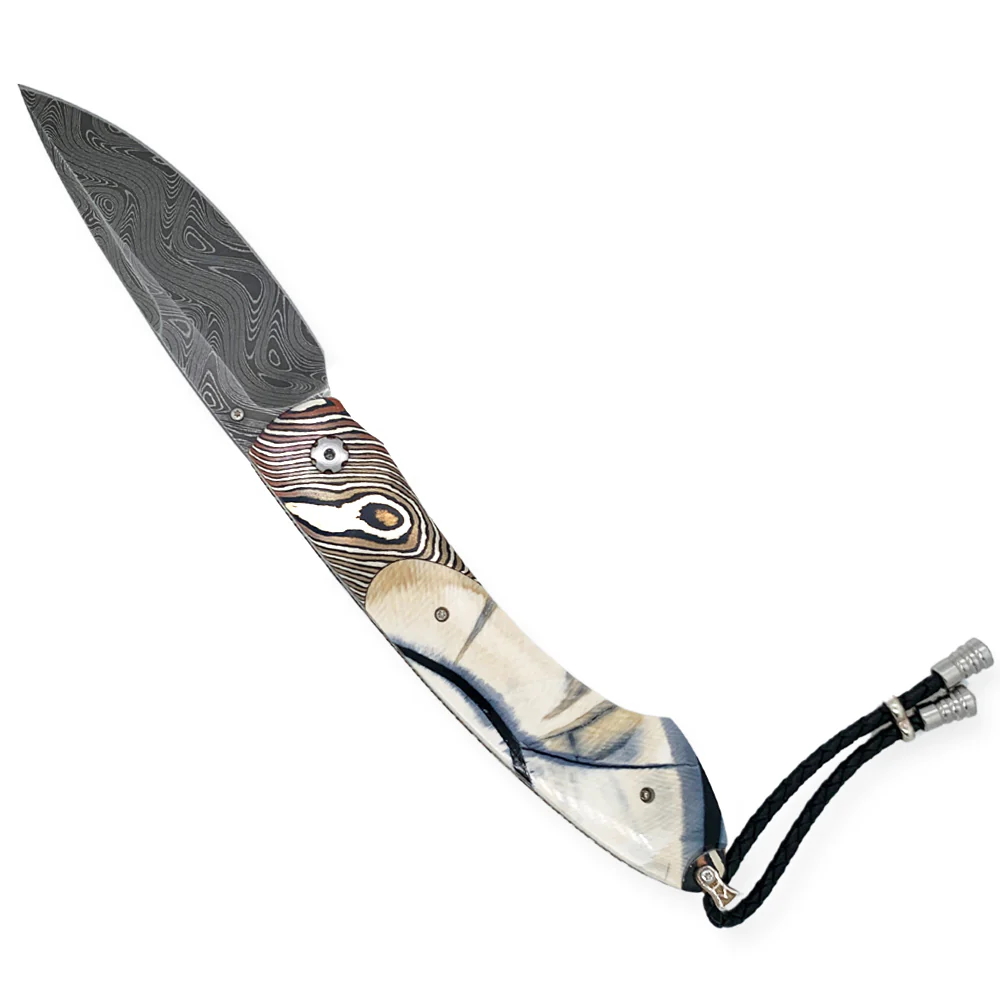 Damascus Steel & Woolly Mammoth Tusk Spearpoint Knife - "B12 La Brea" - Image 4