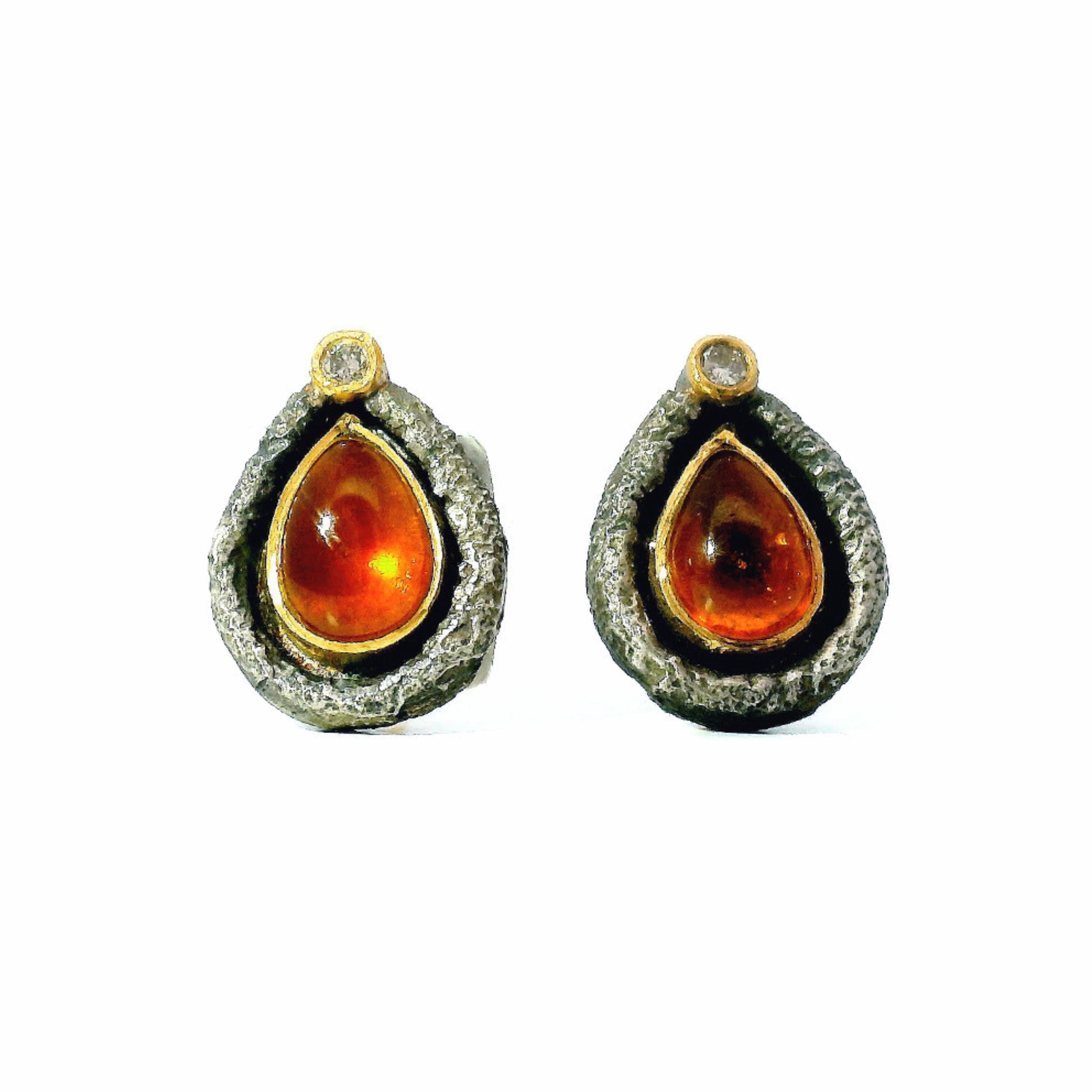 Pear-Shaped Spessartite Garnet Earrings - "Saffron Embers"