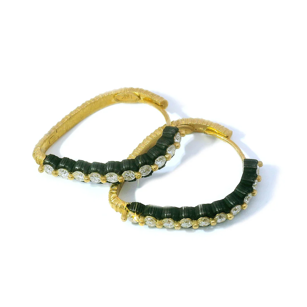 Diamond & Blackened Cobalt Chrome Hoop Earrings - "Scalloped Sparkle" - Image 2
