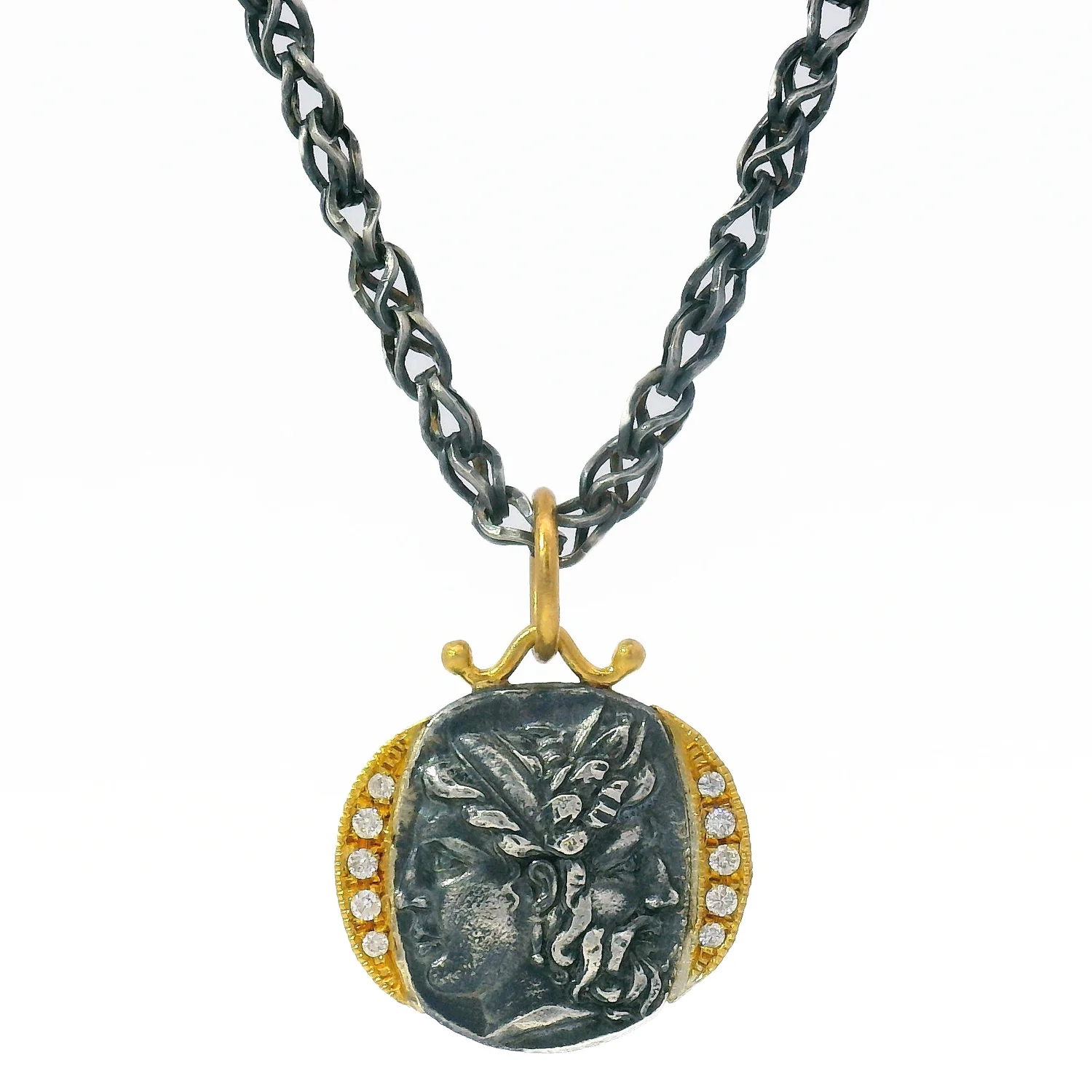 Diamond, Silver & Yellow Gold Janus Pendant - "The Beginning & The End" - Image 3