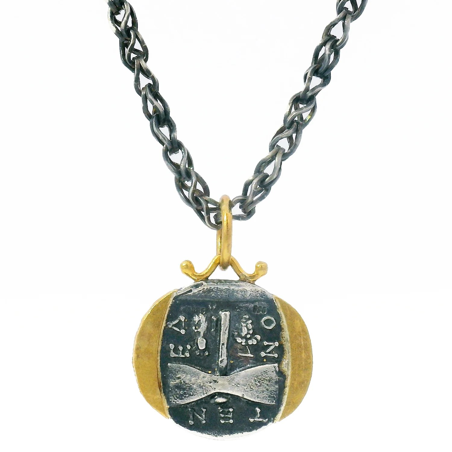 Diamond, Silver & Yellow Gold Janus Pendant - "The Beginning & The End" - Image 4