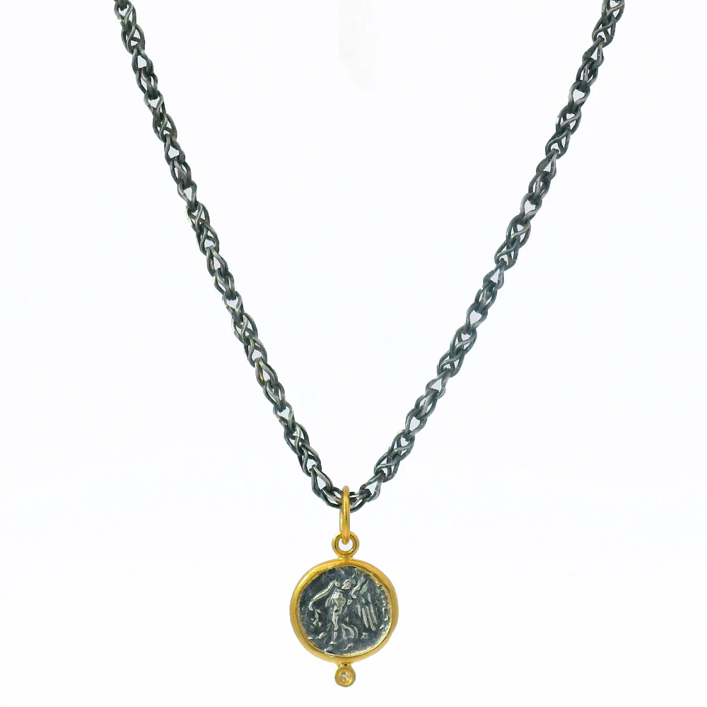 Diamond, Silver & Yellow Gold Pendant - "Athena" - Image 4
