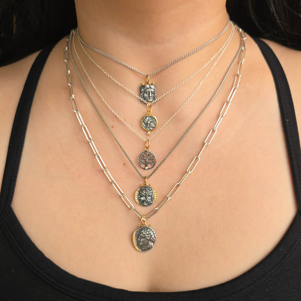 Diamond, Silver & Yellow Gold Pendant - "Tree of Life" - Image 5