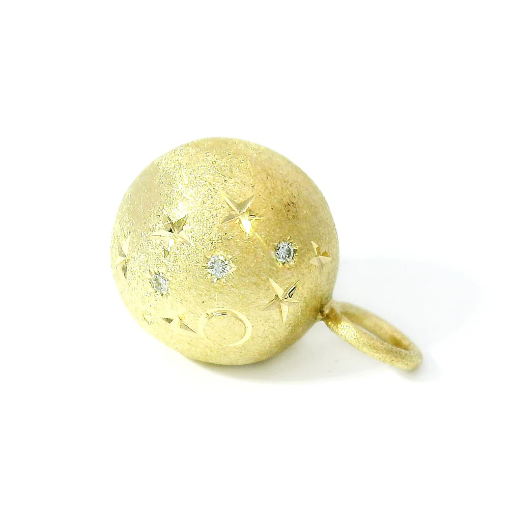 Diamond & Yellow Gold Celestial Ball Pendant - "Galileo" - Image 2