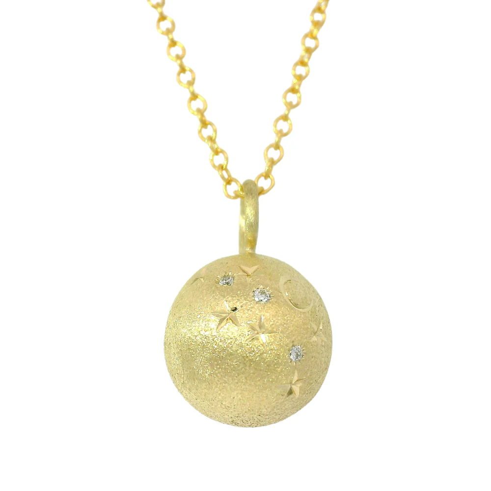 Diamond & Yellow Gold Celestial Ball Pendant - "Galileo" - Image 3