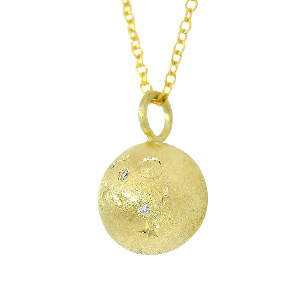 Diamond & Yellow Gold Celestial Ball Pendant - "Galileo" - Image 4
