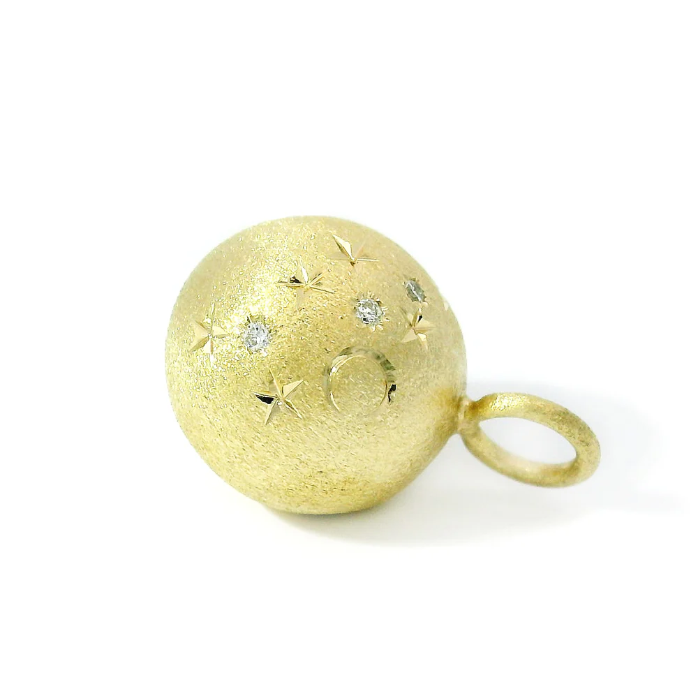 Diamond & Yellow Gold Celestial Ball Pendant - "Galileo" - Image 5
