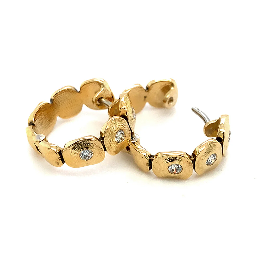 Diamond & Yellow Gold Hoop Earrings -"Dancing Squares" - Image 4