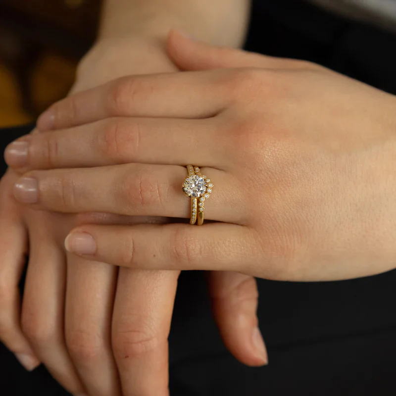 Diamond & Yellow Gold Nesting Band - "Pointed River Rocks" - Image 6