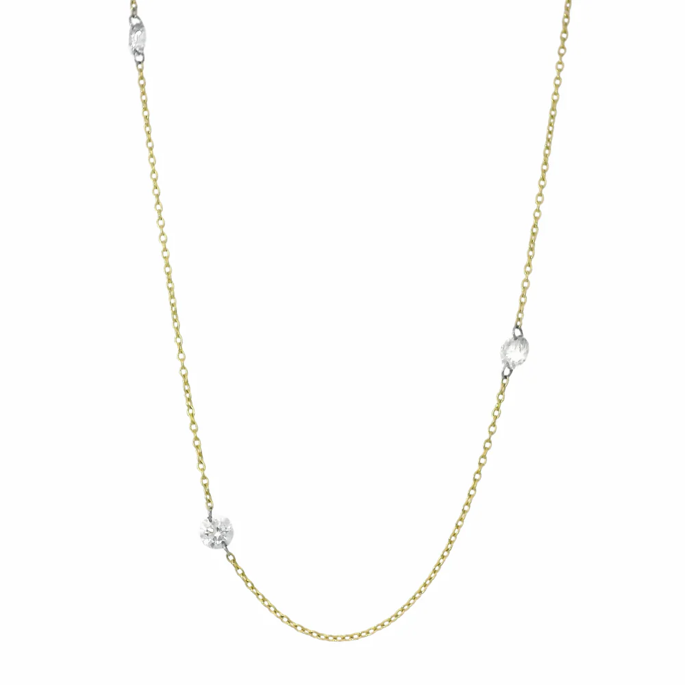 Diamond Station Necklace in Gold & Platinum - "Orbit"