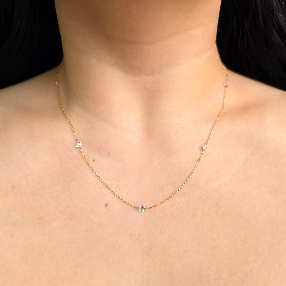 Diamond Station Necklace in Gold & Platinum - "Orbit" - Image 2