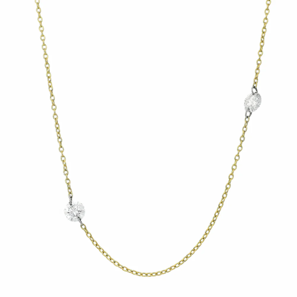 Diamond Station Necklace in Gold & Platinum - "Orbit" - Image 3