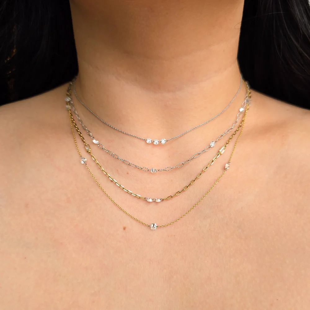 Diamond Station Necklace in Gold & Platinum - "Orbit" - Image 4