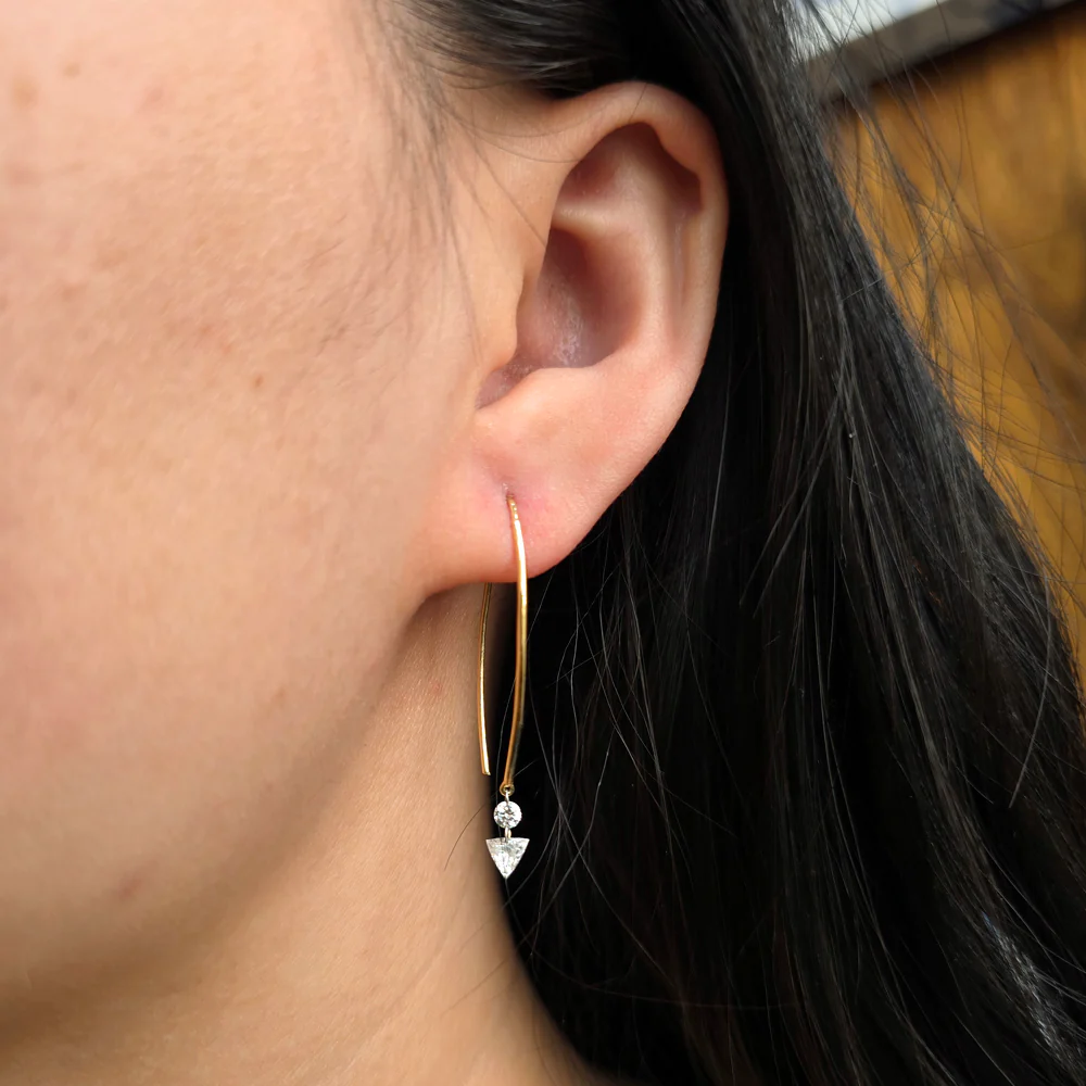 Diamonds & Gold Spearhook Earrings - "Diamond Duet" - Image 2