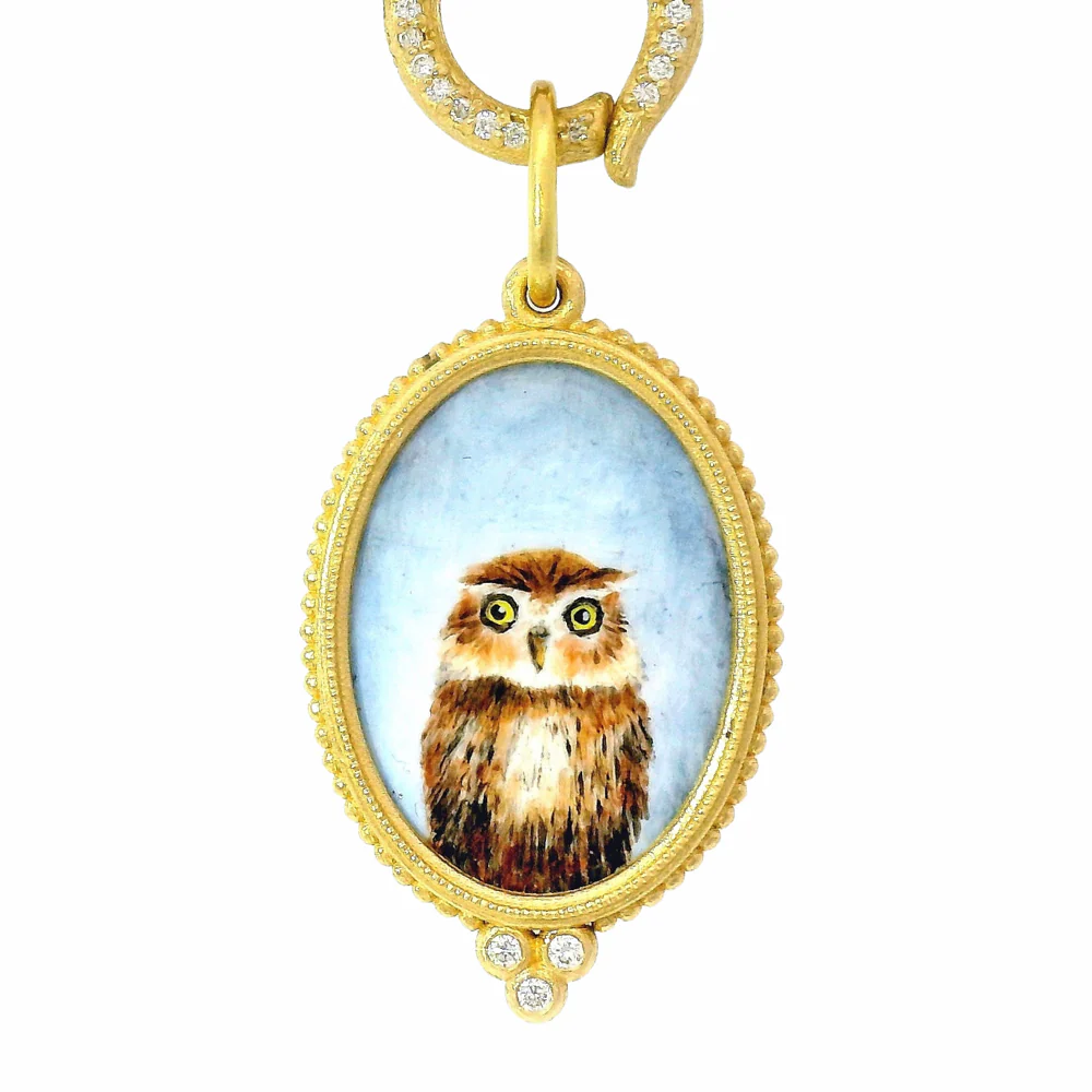 Vitreous Enamel Diamond Pendant - "Baby Hoot Owl" - Image 4