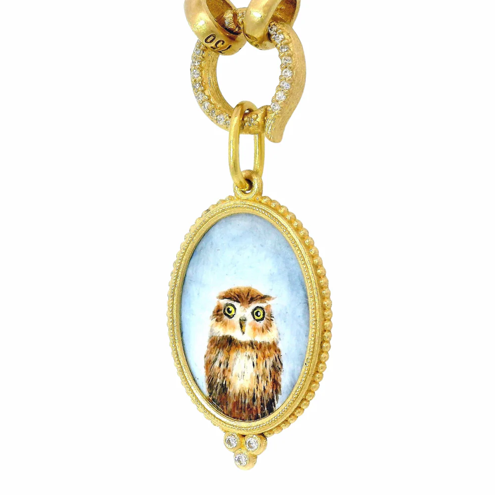 Vitreous Enamel Diamond Pendant - "Baby Hoot Owl" - Image 5