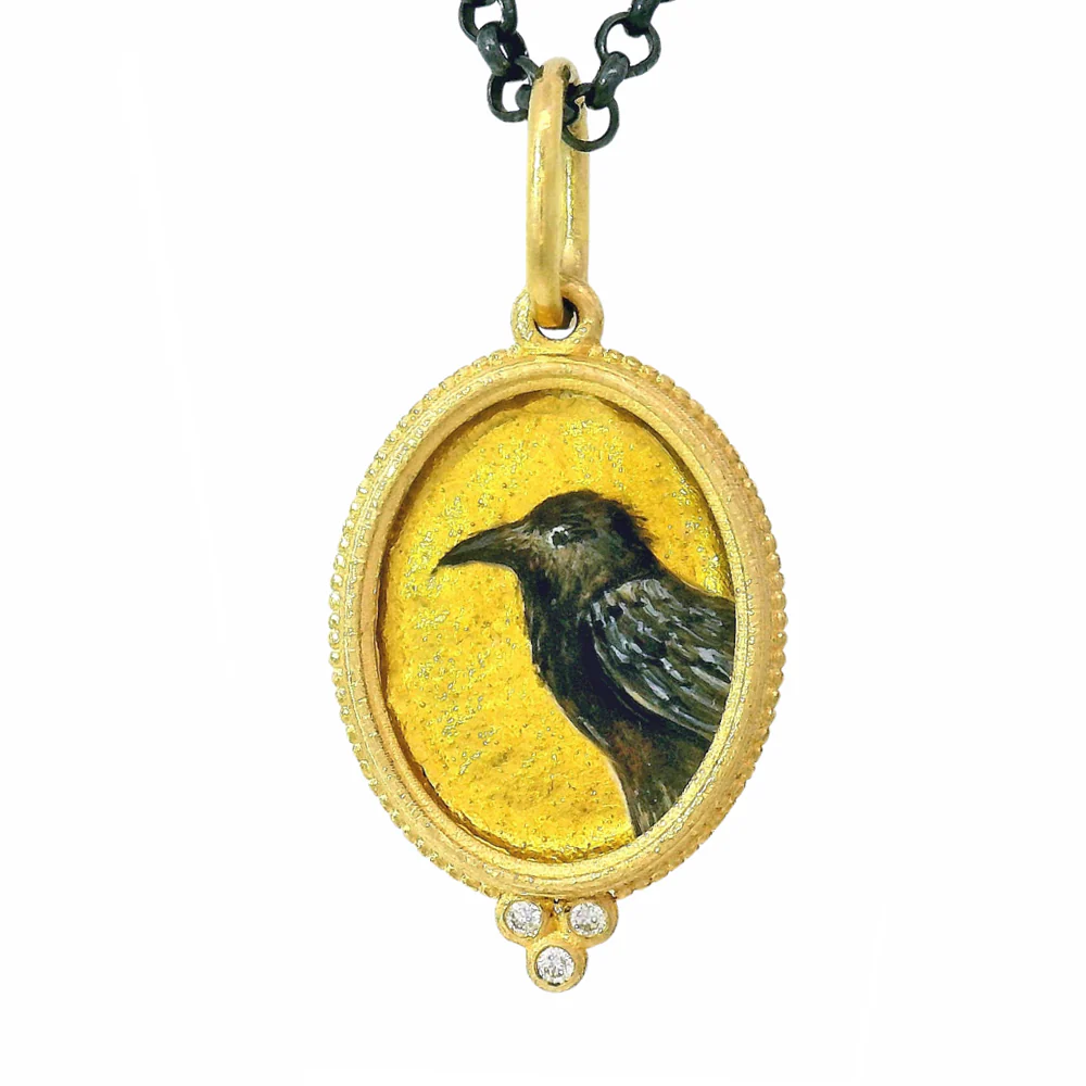 Raven Enamel Diamond Pendant - "Nevermore" - Image 4