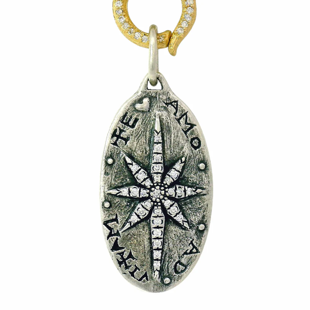 Fleur de Lis & Diamond Oval Pendant - "North Star" - Image 4