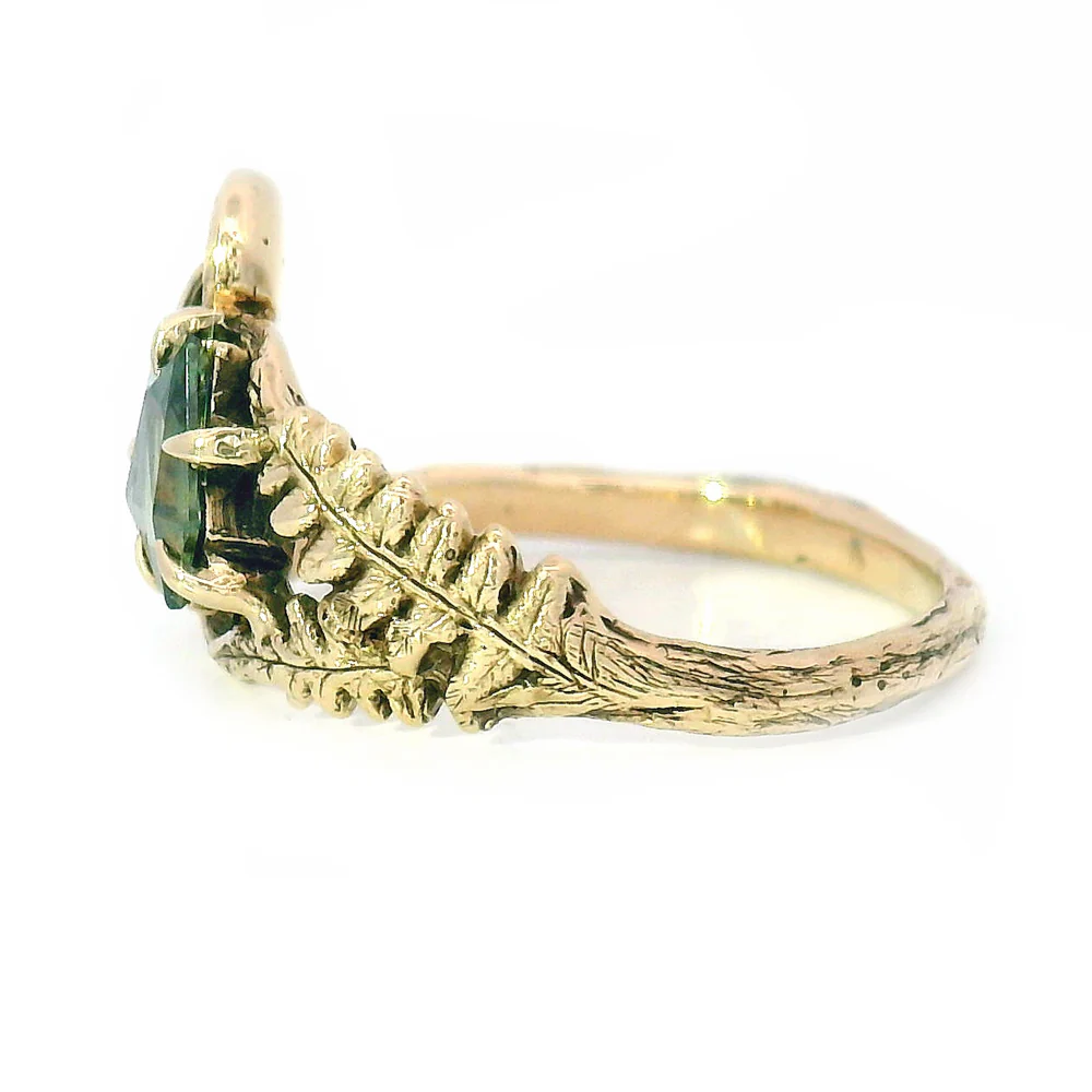 Geo-Cut Montana Sapphire Mushroom & Fern Ring - "Seaview" - Image 5